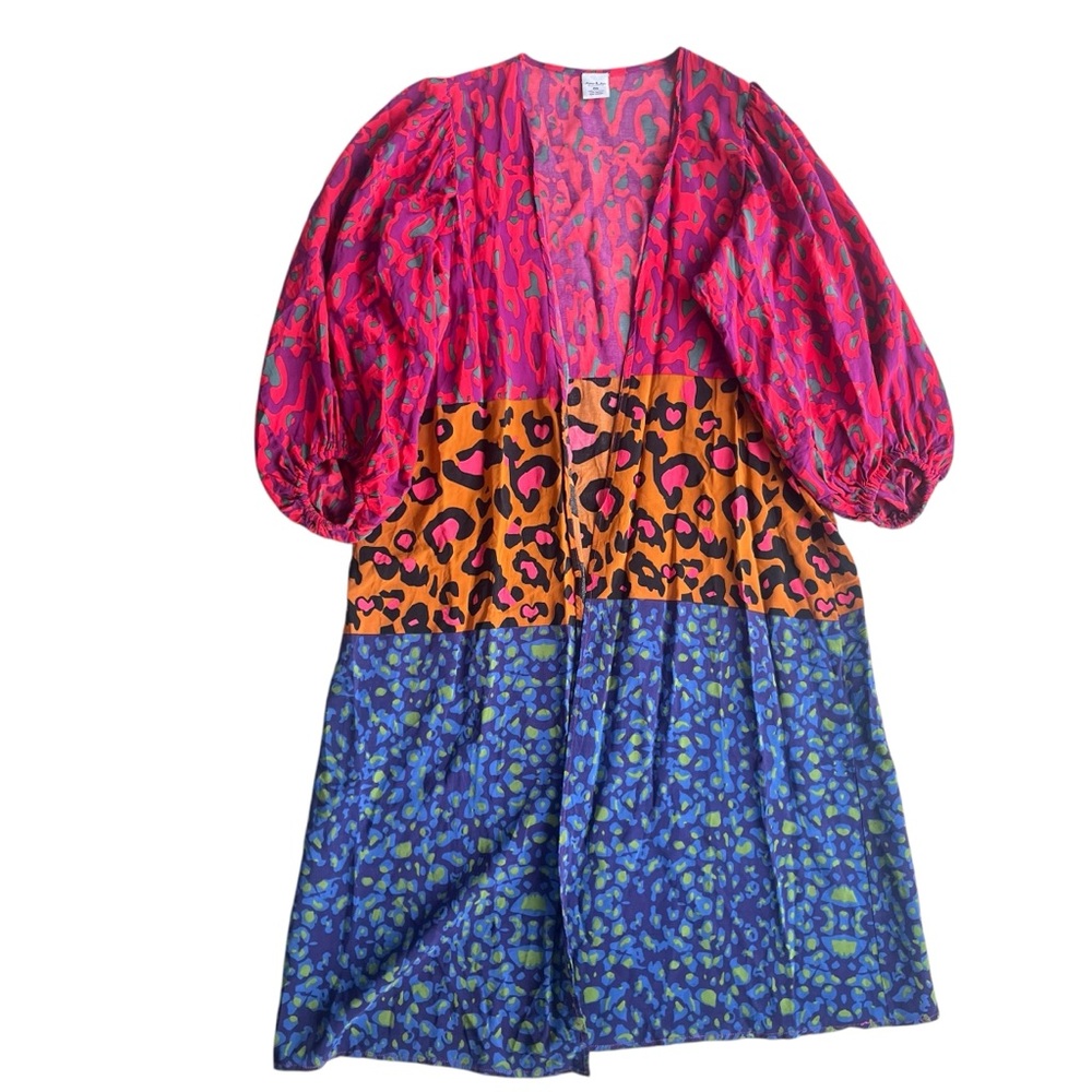 Anna & Ava Women’s OS Pink Orange, Leopard Print 3/4 Sleeve Open Duster Cardigan